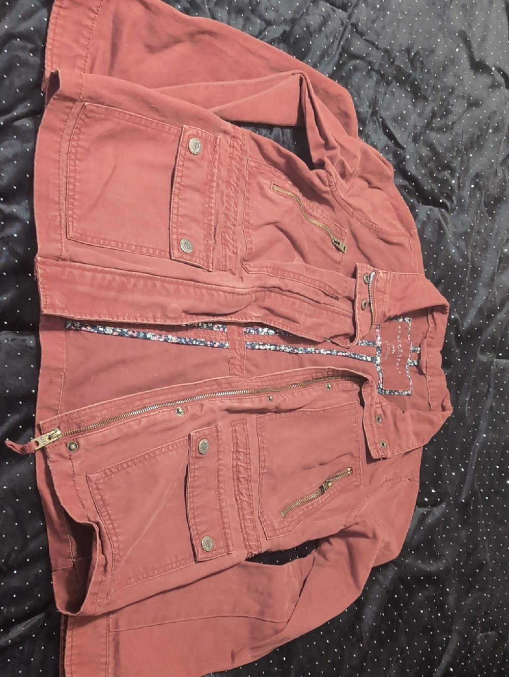 Aeropostale Rust Pink Utility Jacket with Floral Trim
